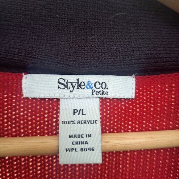 Style & Co Red White Black Sequin Trim Knit Sweater Dress & Scarf Set - Size P/L - Picture 2 of 16